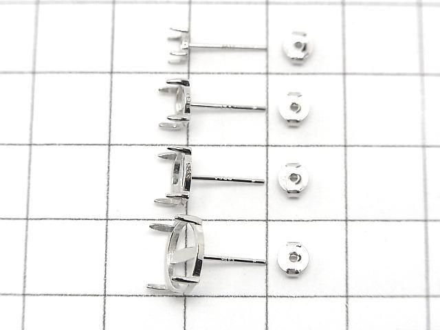 【動画】Silver925 4本爪ピアスポスト空枠&キャッチ カボション用 【4mm】【6mm】【8mm】【10mm】 ロジウム 1ペア(2ピース) サムネイル2
