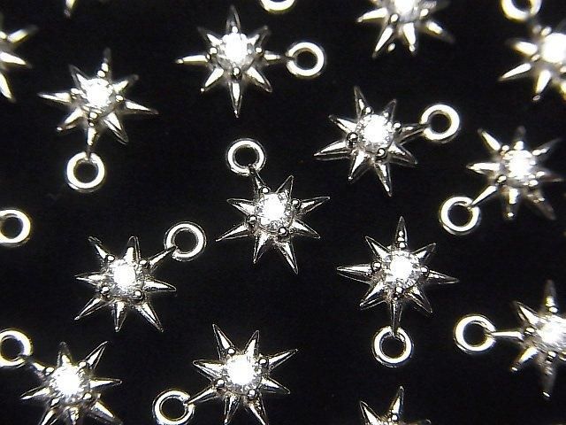 Silver925 スターモチーフ チャーム10×8mm ロジウム(CZ付) 1個の画像
