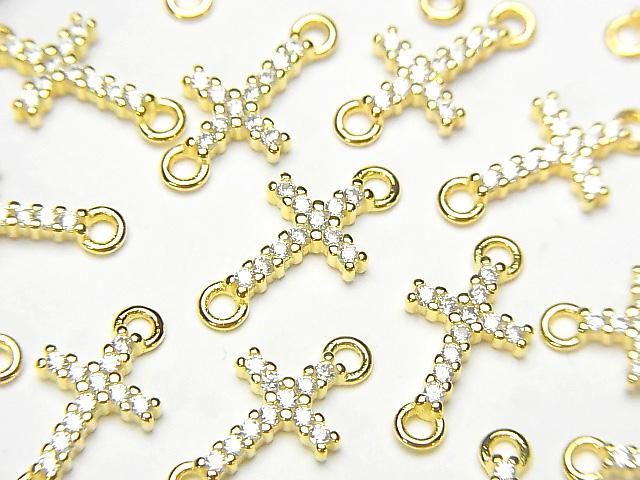 Silver925 クロス14×7×2mm 両カンチャーム(CZ付) 【18KGP】 1個の画像