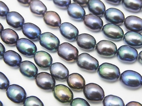 淡水真珠AA++　ライス7×5×5mm　メタリックネイビー　1連（約37cm）の画像