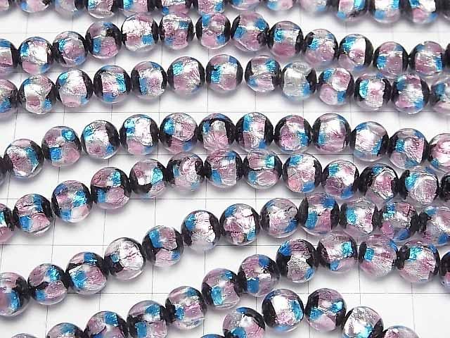 【動画】とんぼ玉 ラウンド8mm 【ピンク×ライトブルー】 1/4連~1連(約36cm) サムネイル3