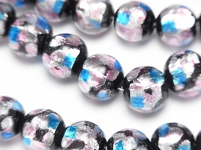 とんぼ玉 ラウンド12mm 【ピンク×ライトブルー】 1/4連~1連(約32cm)の画像