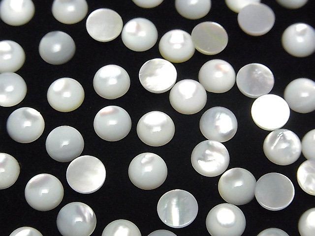 【動画】高品質ホワイトシェル(白蝶貝)AAA ラウンド カボション6×6mm 5個の画像