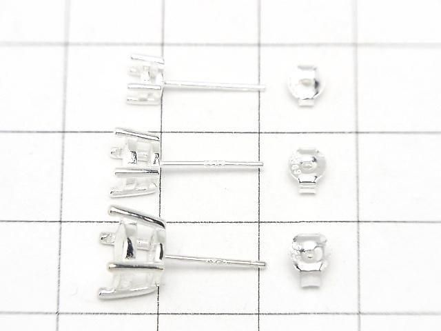 【動画】Silver925 4本爪ピアスポスト空枠&キャッチ ラウンドファセットカット用 【4mm】【6mm】【8mm】 生地 1ペア(2ピース) サムネイル2
