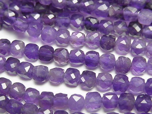 【動画】【素晴らしい輝き】アメジストAA++ キューブカット4×4×4mm 半連/1連(約36cm)の画像