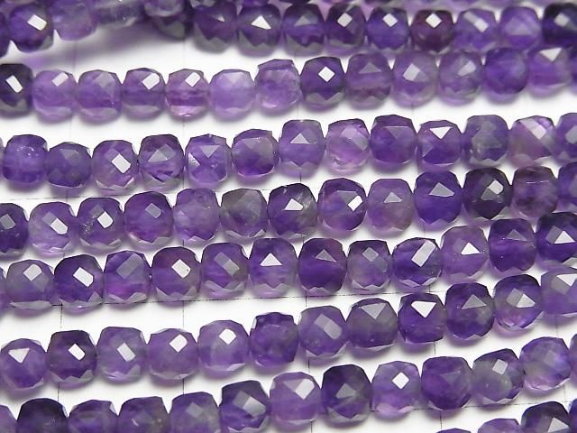 【動画】【素晴らしい輝き】アメジストAA++ キューブカット4×4×4mm 半連/1連(約36cm) サムネイル2