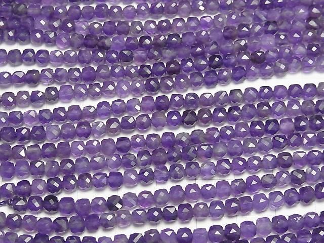 【動画】【素晴らしい輝き】アメジストAA++ キューブカット4×4×4mm 半連/1連(約36cm) サムネイル3