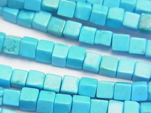 【動画】マグネサイトターコイズ キューブ4×4×4mm 1連(約37cm)の画像