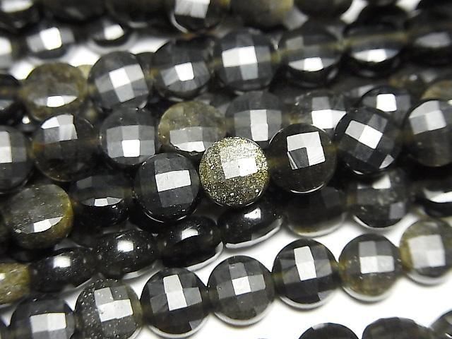 【動画】【素晴らしい輝き】ゴールデンオブシディアン コインカット6.5×6.5×4mm 1連(約38cm)の画像