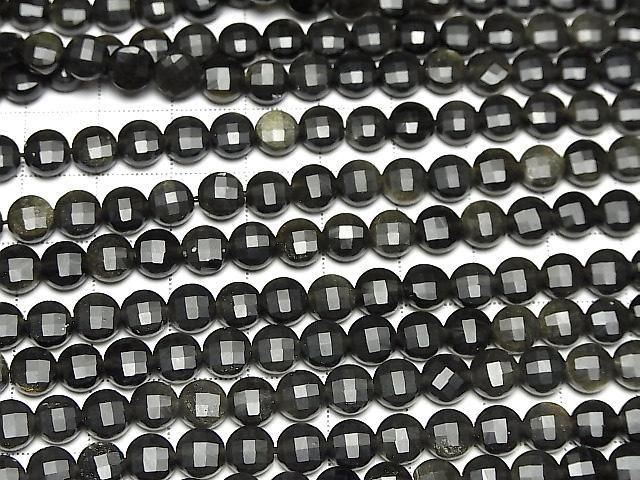 【動画】【素晴らしい輝き】ゴールデンオブシディアン コインカット6.5×6.5×4mm 1連(約38cm) サムネイル3