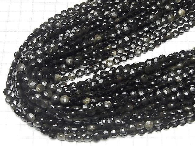 【動画】【素晴らしい輝き】ゴールデンオブシディアン コインカット6.5×6.5×4mm 1連(約38cm) サムネイル4