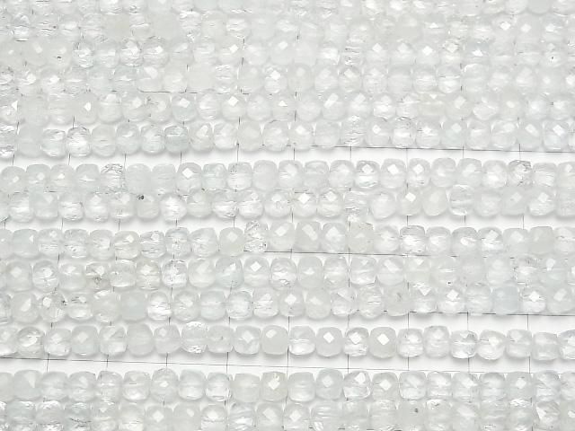 【動画】【素晴らしい輝き】天然ホワイトトパーズAA++ キューブカット4×4×4mm 半連/1連(約37cm) サムネイル3