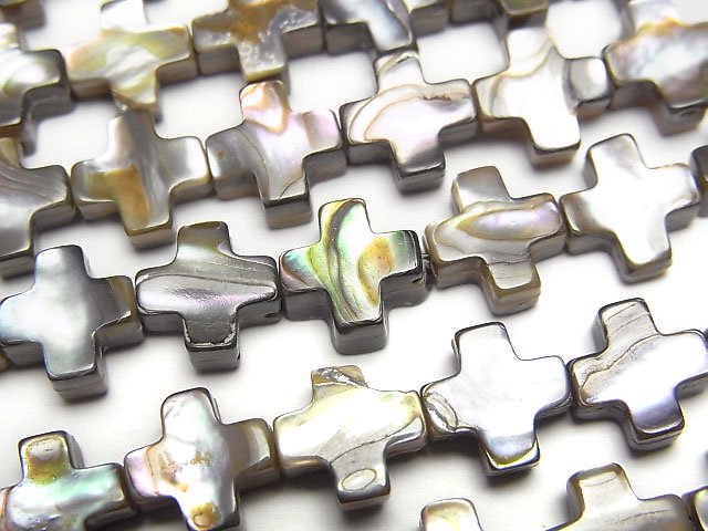 アバロンシェル（鮑） クロス（十字架）8×8×3mm 1連｜天然石ビーズの卸