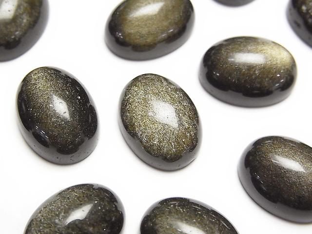 【動画】ゴールデンオブシディアンAAA オーバル カボション16×12mm 3個の画像
