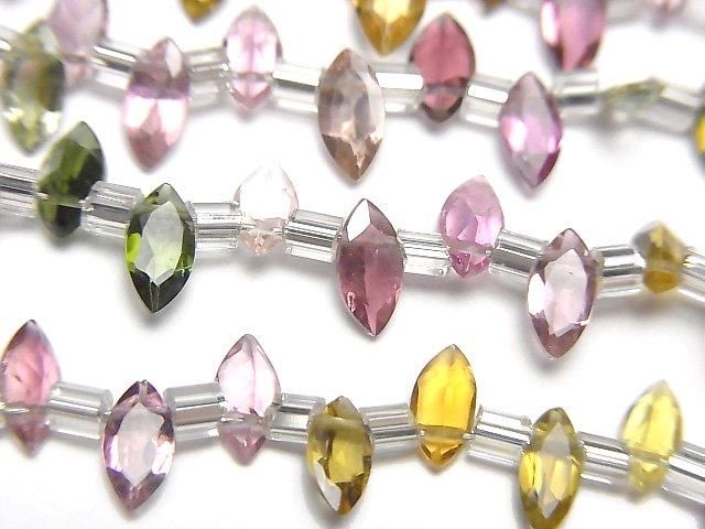 【動画】宝石質マルチカラートルマリンAAA マーキスファセットカット6×3mm 半連/1連(18粒)の画像