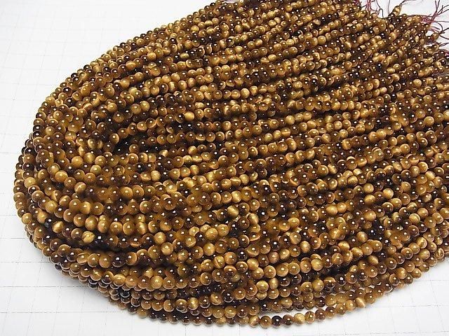 【動画】イエロータイガーアイAAA ラウンド4.5mm ハニーカラー 1連(約38cm) サムネイル4