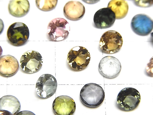 【動画】宝石質マルチカラートルマリンAAA ルース ラウンドファセットカット5×5mm 5粒