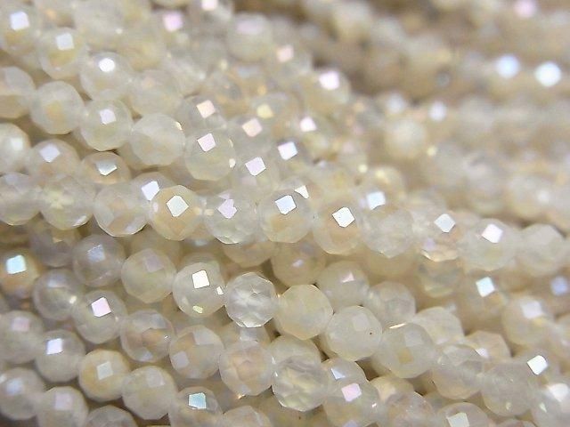 【動画】【素晴らしい輝き】ホワイトムーンストーンAAA ラウンドカット3mm ABコーティング 1連(約37cm)の画像