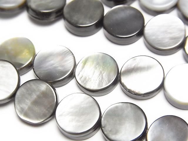 高品質ブラックシェル(黒蝶貝)AAA フラットコイン10×10×3mm 1連(約37cm)の画像