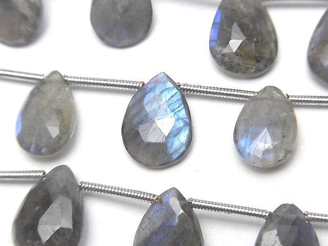 【動画】宝石質ブルーラブラドライトAA++ ペアシェイプ ブリオレットカット 1連(約17cm)の画像