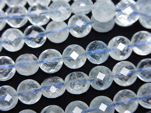 【動画】【素晴らしい輝き】アクアマリンAAA- コインカット6×6×4mm 半連/1連(約37cm)の画像