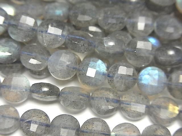 【素晴らしい輝き】ラブラドライトAA++ コインカット6×6×3.5mm 1連(約36cm)の画像