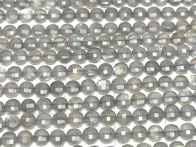 【素晴らしい輝き】ラブラドライトAA++ コインカット6×6×3.5mm 1連(約36cm) サムネイル3