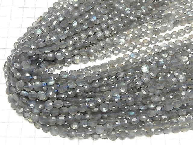 【素晴らしい輝き】ラブラドライトAA++ コインカット6×6×3.5mm 1連(約36cm) サムネイル4