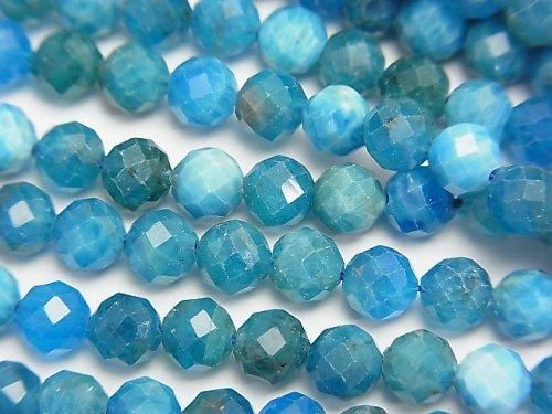 【動画】【素晴らしい輝き】ブルーアパタイトAA+ ラウンドカット5mm 1連(約36cm)の画像