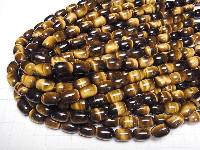 【動画】イエロータイガーアイAAA ライス(チューブ)14×10×10mm 半連/1連(約36cm) サムネイル4