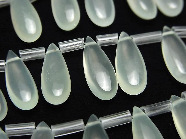 【動画】宝石質ライトグリーンカラーカルセドニーAAA ペアシェイプ(プレーン)15×6mm 半連/1連(約14cm)の画像