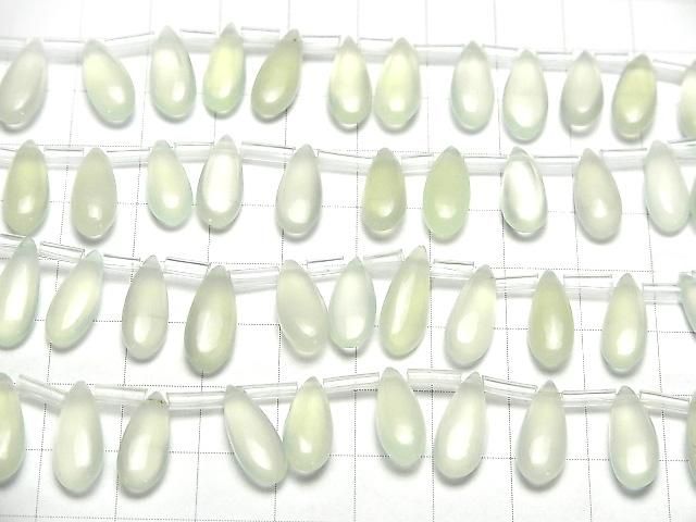 【動画】宝石質ライトグリーンカラーカルセドニーAAA ペアシェイプ(プレーン)15×6mm 半連/1連(約14cm) サムネイル3