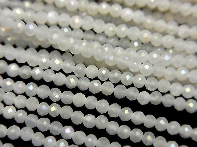 【動画】【素晴らしい輝き】ホワイトムーンストーンAAA 極小ラウンドカット2mm ABコーティング 1連(約36cm)の画像