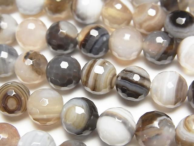 ブラウンストライプアゲートAAA 128面ラウンドカット8mm 1連(約38cm)の画像