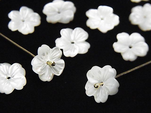 マザーオブパールAAA ホワイト フラワー 【6mm】【8mm】【10mm】【14mm】 中央穴 4枚の画像