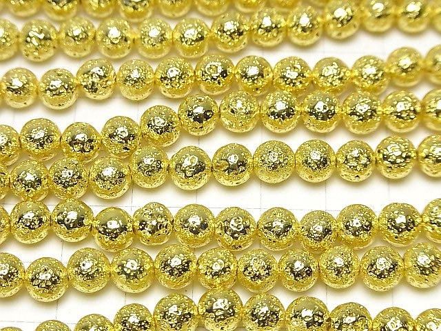 ラバー(溶岩) ラウンド6.5mm ゴールドカラーコーティング 1連(約37cm) サムネイル3