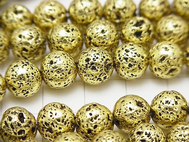 ラバー(溶岩) ラウンド8mm ゴールドカラーコーティング 1連(約35cm) サムネイル2