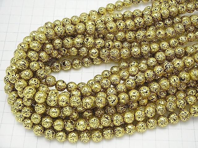 ラバー(溶岩) ラウンド8mm ゴールドカラーコーティング 1連(約35cm) サムネイル4