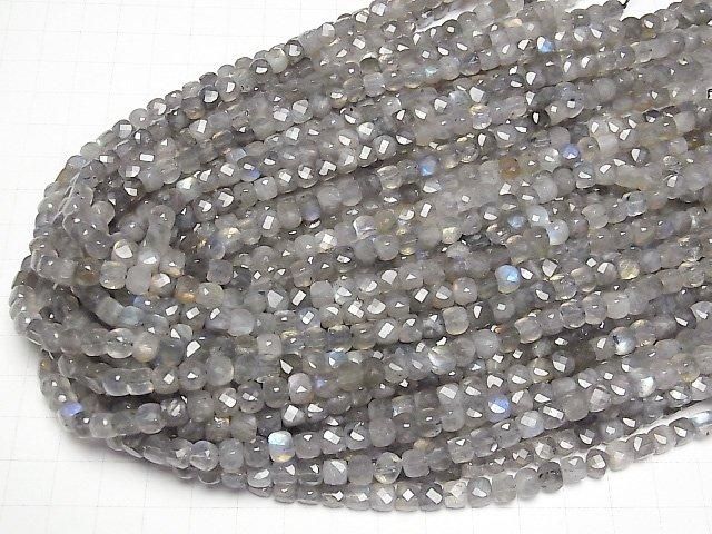 【動画】【素晴らしい輝き】ラブラドライトAA++ キューブカット5×5×5mm 半連/1連(約37cm) サムネイル4