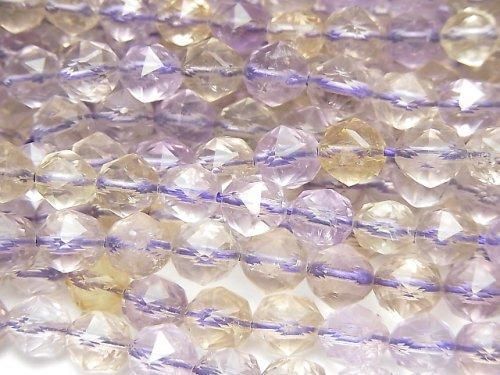 【動画】【素晴らしい輝き】アメジスト×シトリンAA++ スターラウンドカット6mm 半連/1連(約37cm)の画像