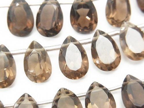 宝石質スモーキークォーツAAA ペアシェイプ ファセットカット12×8mm 半連/1連(18粒)の画像