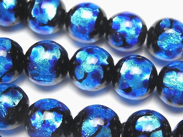 【動画】とんぼ玉 ラウンド14mm 【ブルー×ライトブルー】 1/4連~1連(約32cm)の画像