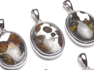 希少！ケニア産セリコパラサイト隕石　オーバル　ペンダントトップ18×14mm　SILVER925製