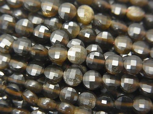 【素晴らしい輝き】ゴールデンオブシディアンAAA コインカット4×4×2mm 1連(約37cm)の画像