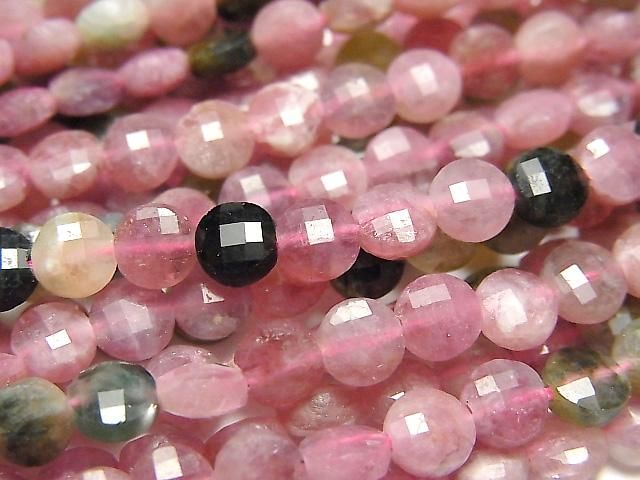 【動画】【素晴らしい輝き】マルチカラートルマリンAA+ コインカット5×5×3mm 1連(約37cm)の画像