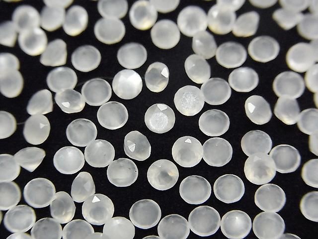 【動画】宝石質ホワイトムーンストーンAAA ルース ラウンドファセットカット3×3mm 10粒の画像