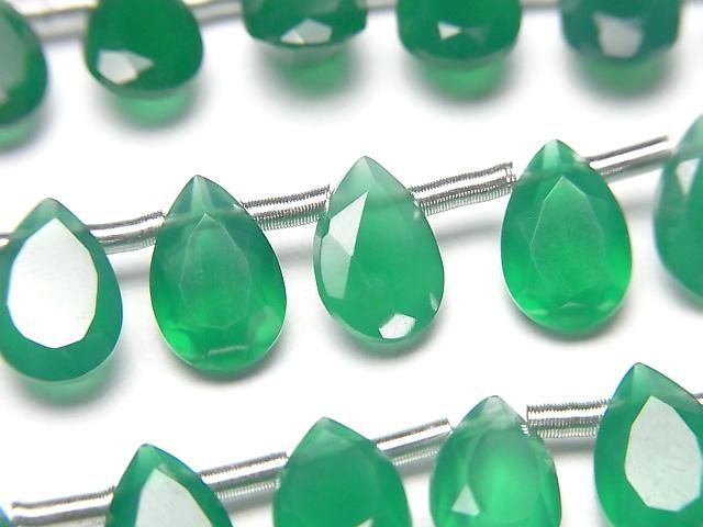【動画】宝石質グリーンオニキスAAA ペアシェイプ ファセットカット9×6mm 半連/1連(18粒)の画像