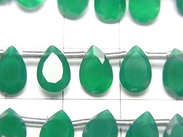 【動画】宝石質グリーンオニキスAAA ペアシェイプ ファセットカット9×6mm 半連/1連(18粒) サムネイル2