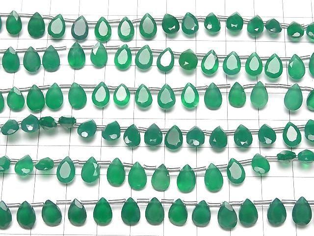 【動画】宝石質グリーンオニキスAAA ペアシェイプ ファセットカット9×6mm 半連/1連(18粒) サムネイル4