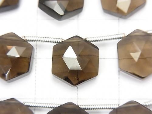 宝石質スモーキークォーツAAA ヘキサゴン ローズカット11×10mm 1連(8粒) サムネイル2